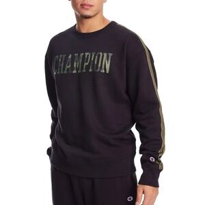 CHAMPION mens army and black sweater crewneck